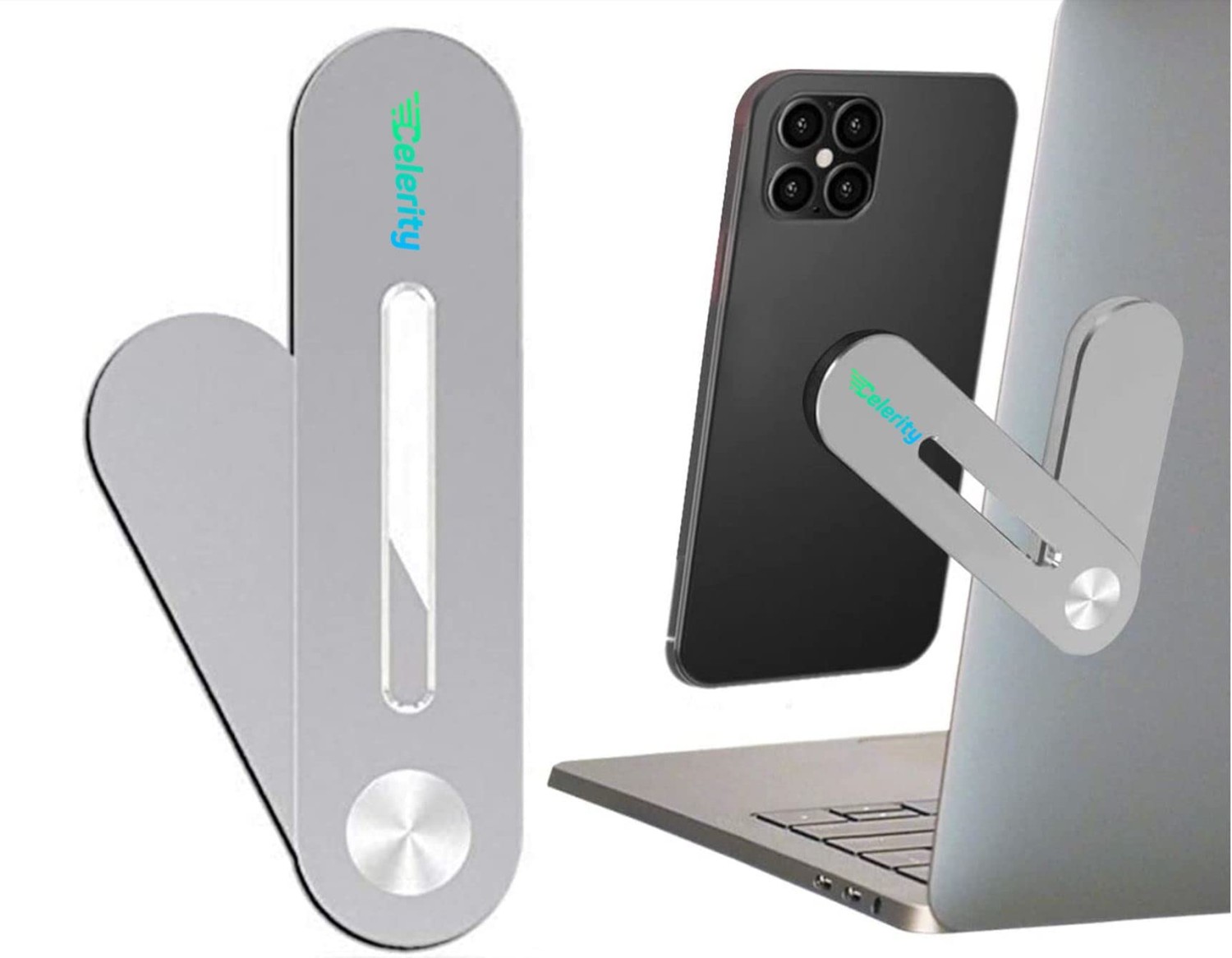 Laptop Phone Holder, Adjustable Laptop Side Mount Clip, Laptop Stand Computer Monitor Expansion Bracket, Slim Portable Foldable Smartphone Stand for Universal Smartphone